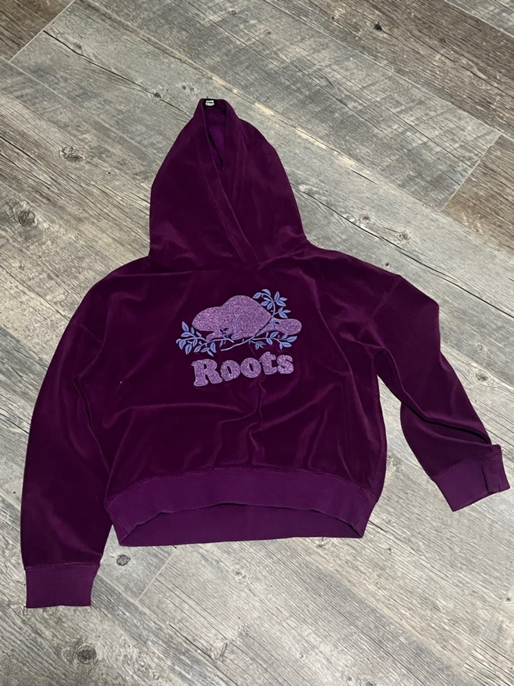 Roots Girls' Hooded Velour Sweatshirt - Plum Purple